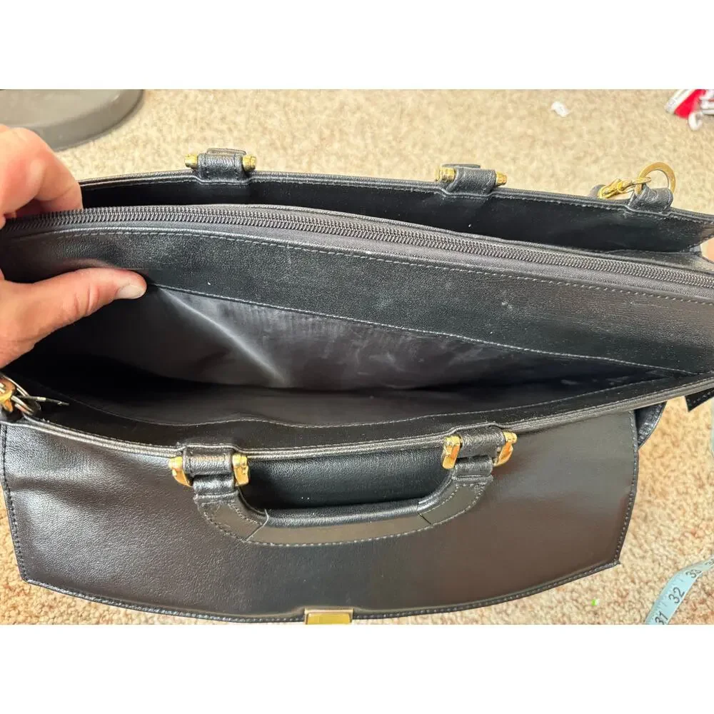 Vintage Black Leather Briefcase Crossbody Bag Made in Argentina